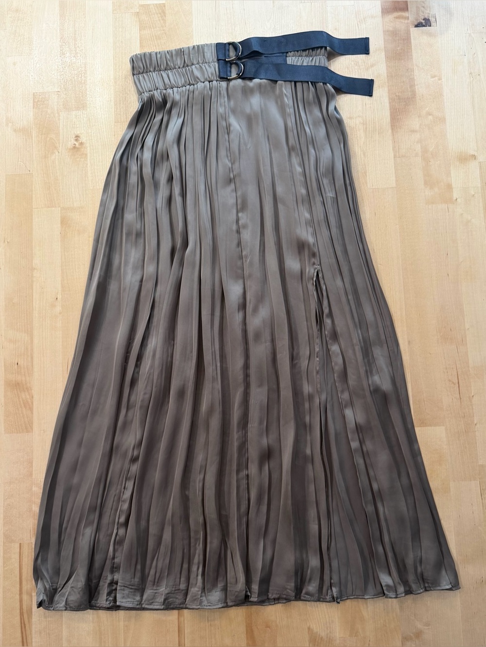 Zara Satin Pleated Maxi Skirt with Belt Detail